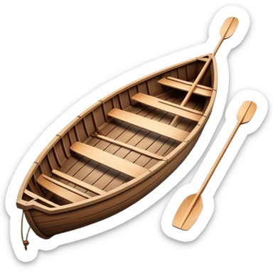 small wooden rowboat with oars floating on calm water sticker