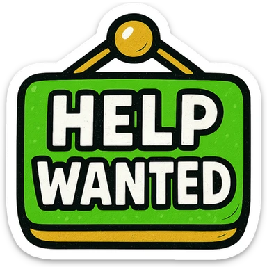 help wanted sign in green, white, and gold color scheme, bold and clear lettering, visually appealing, suitable for digital use sticker