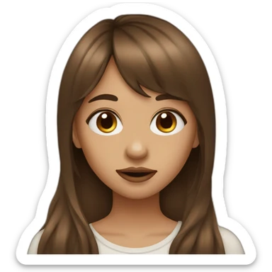 a girl with brown long hair and bangs and a septum ring in her nose sticker