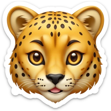 Cinematic Comical Cheetah Portrait Emoji, Head tilted dramatically with an exaggeratedly amused expression, featuring a striking, glossy golden Fur with bold spots, wide, expressive amber eyes filled with playful disbelief, Simplified yet hilariously expressive features, highly detailed, glowing with a slightly sassy glow, high shine, dramatic yet playful, stylized with an air of cheeky mischief, bright and endearing, soft glowing outline, capturing the essence of a spirited and over-the-top cheetah, so meme-worthy it feels like it could dash its way into internet fame instantly! sticker