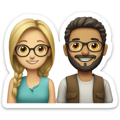 smiling girl with bearded boy with glasses sticker