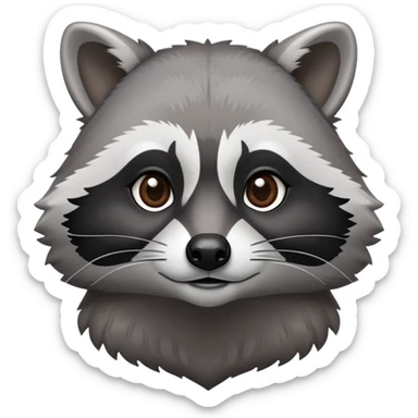 Cinematic-Noble-Raccoon-Portrait-Emoji – Poised and confident, with a sturdy build and a beautifully textured fur of silver-grey accented by dark black facial markings, deep-set, intelligent brown eyes, simplified yet sharp and sophisticated. sticker