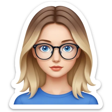 Shoulder length Balayage pale model lady with glasses and blue eyes  sticker