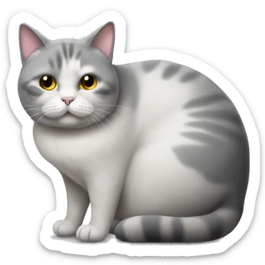 morbidly obese white and grey cat sticker