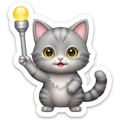 chibi cute gray cat waving holding a light stick sticker