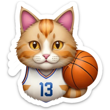 Un gatto con il pelo multicolore con la maglia da basket sticker