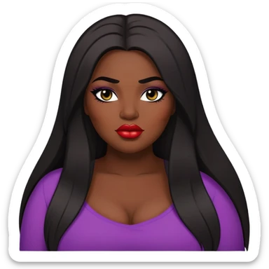 big plus size, dark skin, straight long hair, baddie,pretty lips, makeup, black eyeliner, long hair sticker
