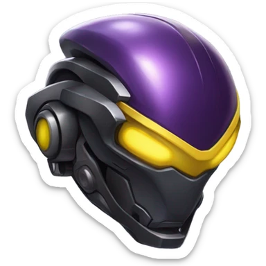 a shiny black-purple-yellow Genesect-Raptor-Fakémon—hybrid with a futuristic visor-helmet full bod sticker
