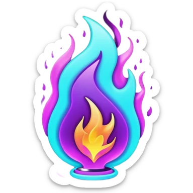 futuristic glowing neon flame, purple and cyan energy glow, dark background sticker