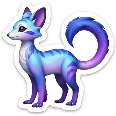  Shiny iridescent glossy oily smooth silky soft White with indigo-Violet-purple-pinkish-gradient markings beautiful handsome gorgeous aesthetic colorful vibrant Vernid-Trico-species-Fakemon-creature by LiLaiRa, 4 legs, 1 tail, random markings, (full body) sticker