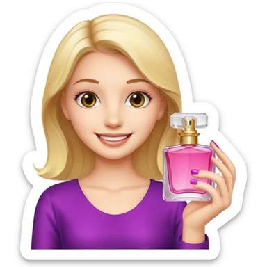 pretty girl holding parfume with smile sticker