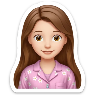 smiling white long brunette hair girl with hazel eyes and in light pink pajamas sticker
