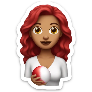Dark red hair mexican woman holding red bath bomb sticker