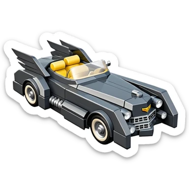  the animated series aerodynamic opulent dark futuristic concept Batmobile loosely based on 1956 V16 Cadillac roadster Lego (flat long straight faceted mechanical body) winged stealthy street hot rod  sticker