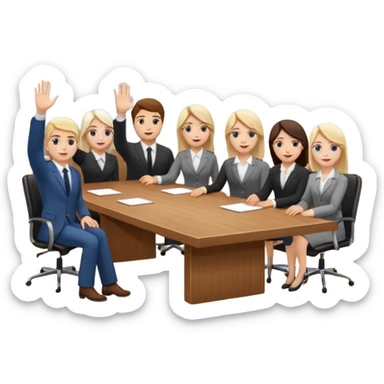 saying goodbye a group of coworkers hand up in meeting room in long rectangular table sticker