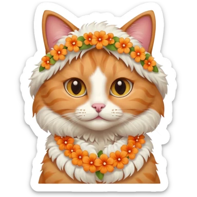 A cute cat with hawaiian pastel flower necklace, posing proudly. sticker