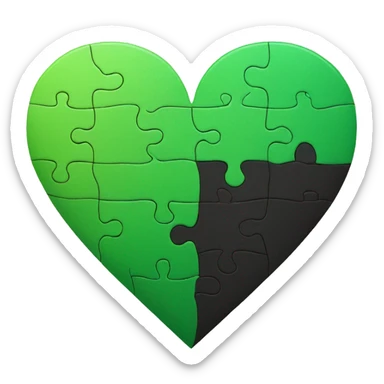 Half black and half Green puzzle heart sticker
