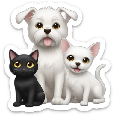Black cat next to two small white dogs sticker