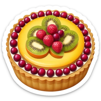 small round fruit tart with glossy filling, sticker