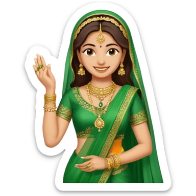 bride in mehendi Ceremony standing in green saree sticker