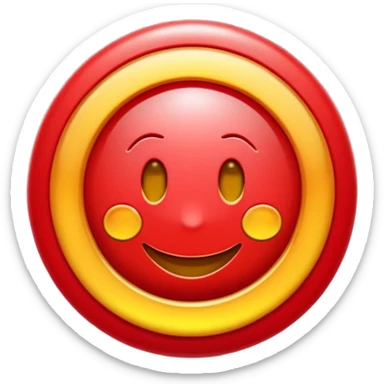 Emoji 3D brillante de un sol rojo . En el centro un círculo blanco con aro rojo y una letra U roja en relieve. Estilo emoji iOS, acabado glossy, fondo transparente. sticker