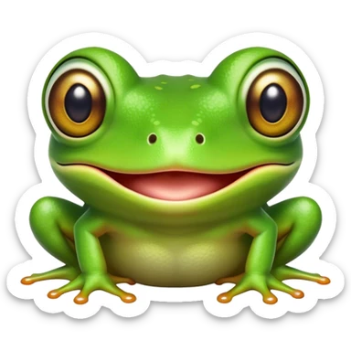 Cinematic Comical Green Tree Frog Portrait Emoji, Head tilted dramatically with an exaggeratedly amused expression, featuring a small, vibrant green body with wide, comically expressive eyes and quirky, textured skin, Simplified yet hilariously expressive features, highly detailed, glowing with a slightly sassy jungle glow, high shine, dramatic yet playful, stylized with an air of cheeky tropical mischief, soft glowing outline, capturing the essence of a meme-worthy green tree frog that looks ready to leap its way into viral fame! sticker