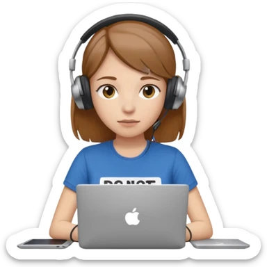 busy female with laptop and headphones do not disturb sticker