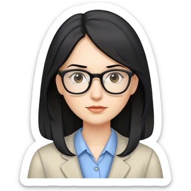 pale female teacher with long black hair, wearing glasses sticker