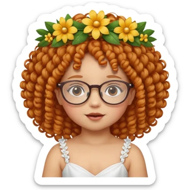 baby with big flower tiara ginger curly hair and glassess sticker