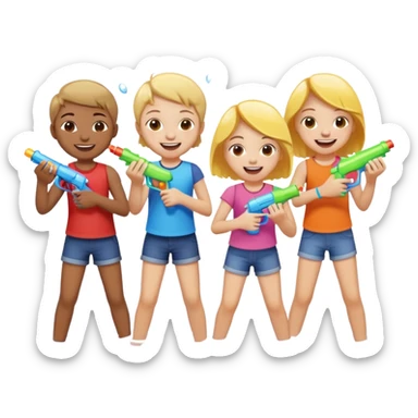 children playing with water guns sticker