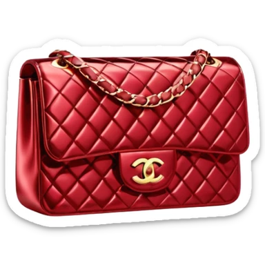 Isolated 3d rendering, ultra sparkly red metallic foil appearance, Chanel bag, 14k gold details sticker
