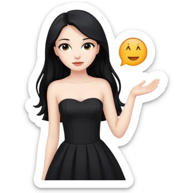 Pale girl with long black hair and black strapless dress sticker