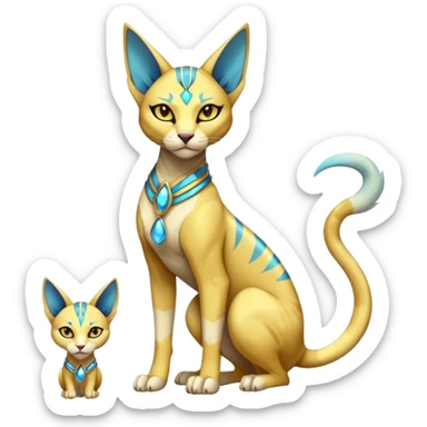 Modern furry anthro anthropomorphic futuristic shiny colorful Bastet-Sphynx-Lombax-Zeraora-Renamon-fusion (full body) sticker