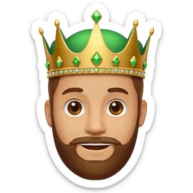 Create a cartoon-style emoji of Gaspar, one of the Three Wise Men. Only show his face and crown. He has a gentle smile, brown beard, and a green and gold crown with jewels. Make it colorful, simple, and suitable as an emoji. sticker