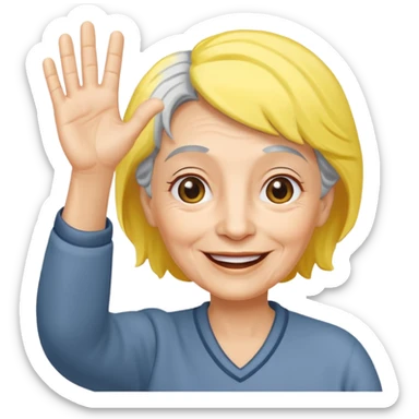 old woman with gray and yellow hair smiling and waving her hand  sticker