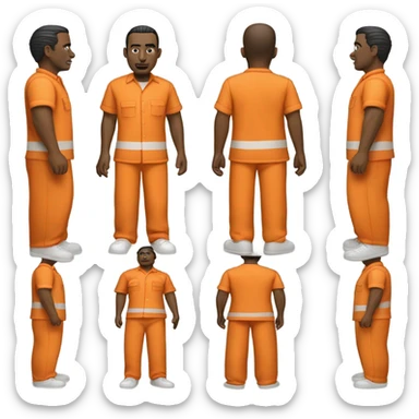 an American prisoner in an orange uniform. very realistic and detailed sticker