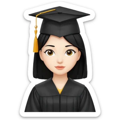 women, black hair, graduation robe and hat white skin sticker