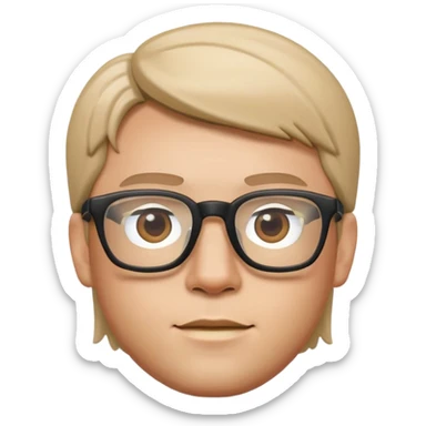Male face with straight hair and glasses, Apple Memoji style sticker