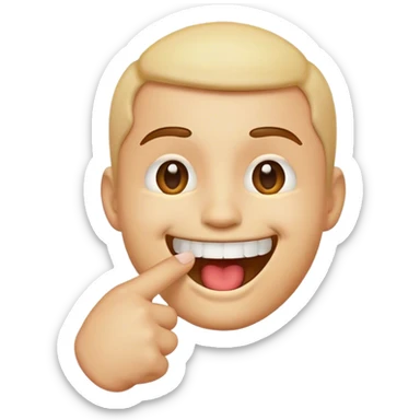 a smiling emoji that puts his finger horizontally in his mouth as if he bit it sticker