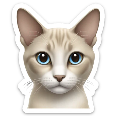 Thai breed cat with a light cream-brown body, dark gray face, ears, and paws. Short fur, sharp ears, and striking light blue eyes with an intense gaze. sticker