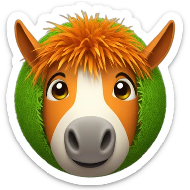 3d sphere with a cartoon orange grass Donkey skin texture with hypnotic eyes sticker