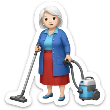 White hair cubby lady modern clothes older chubby ed lady vaccum sticker
