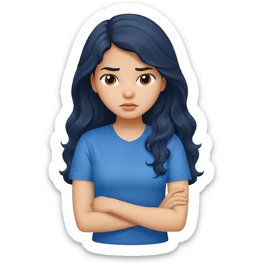 Hispanic girl with long dark wavy hair crossing her arms and slightly pouting sticker