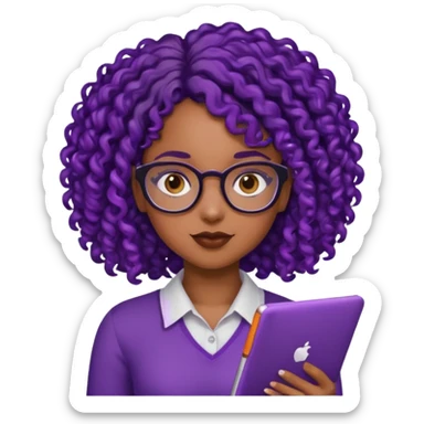 this emoji 🤓 but it’s a black girl with purple black curly hair no shoulders  sticker