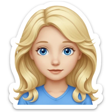 A pale girl with blue eyes and long and blonde , wavy hair , smiling  sticker