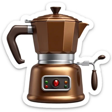 Cinematic Realistic Moka Pot Pop Culture Emoji, featuring an iconic Italian coffee maker rendered with classic charm and warm, inviting lighting. sticker