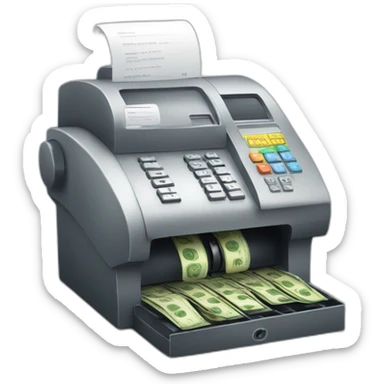 A cashregister machine smileing when cash see sticker