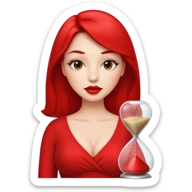 in the style of apple IOS emojis, give me a girly whole person emoji (showing head to toes) , with big red lips and eyelashes, and hour-glass curvy frame in a neutral pose sticker