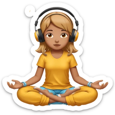 This girl(🧘🏻‍♀️) is sitting cross-legged in a meditation pose, wearing headphones(🎧) and listening to music. The song is so good that honey is dripping from her ears, and her expression is completely dazed because she’s enjoying the music so much. sticker