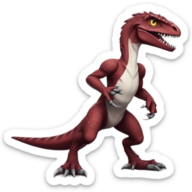 Maroon edgy badass modern handsome punk velociraptor-dragon-Digimon, full body sticker